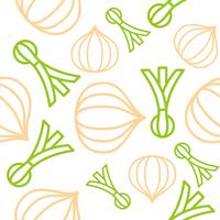 Onions and spring onion Seamless pattern outline vegetable set vector