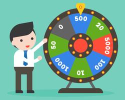 Businessman with Wheel of Fortune, flat design vector