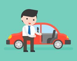 Empresario o vendedor abre la puerta del auto para el cliente