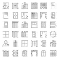 Moderno, vintage conjunto de iconos de puertas y ventanas, estilo de contorno vector