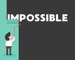 Businessman painting wall to erase impossible word, motivation concept