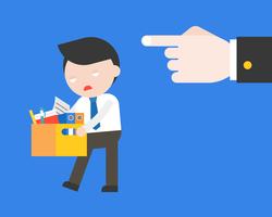 Big hand point at  sad businessman, fire from job concept vector