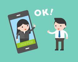 Businessman communication with business woman by cellphone vector