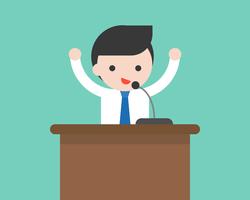 Businessman or politician speaking on podium with microphone vector