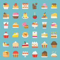 Conjunto de iconos de dulces y postres, estilo plano vector