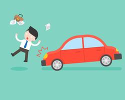 Businessman hit by a car, accident and insurance concept vector