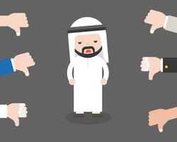 Cute arab business man sad because people thumbs down on him vector