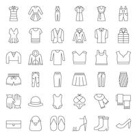 Female clothes, bag, shoes and accessories thin outline icon set 2 vector