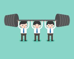 Cute businessman team help each others for weight lifting vector