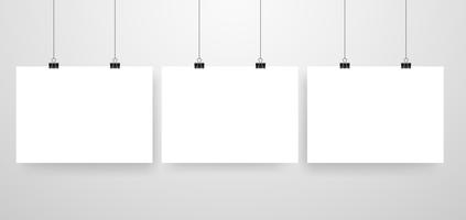Photo frames hanging on binder clips Royalty Free Vector