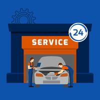 Auto mechanic service center flat banner vector