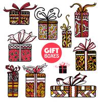Holiday presents boxes set color doodle vector