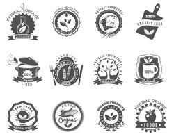 Organic food brands labels templates set black vector