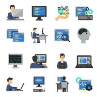 Programador iconos conjunto plana vector