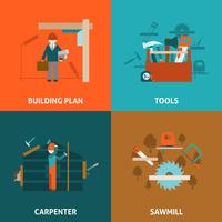 Carpenter concept 4 flat icons square  vector