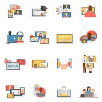 Web collaboration webinar flat icons set vector