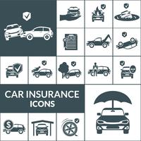 Iconos de seguro de coche negro vector