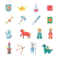 Medieval games symbols flat icons set vector