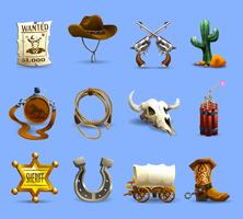  Wild West Icons Set  vector