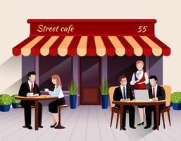 Street cafe customers flat banner illustration vector