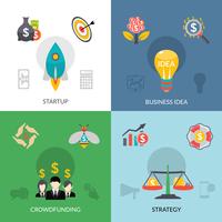 Startup crowdfunding 4 flat square banner vector