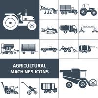 Agricultural Machinery Black White Icons Set  vector