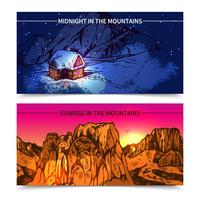 Mountains Midnight And Sunrise Banners vector