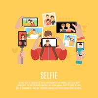 Selfie fotos cartel de composición de iconos planos vector