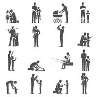 Black Fatherhood Icons  Flat Set  With Father And Children vector