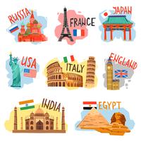 Tourism vacation travel flat pictograms set vector