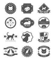 Pet shop cat black labels set vector