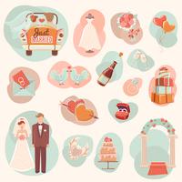 Wedding concept flat icons set vector