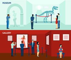 Museum visitors 2 flat banners poster  vector