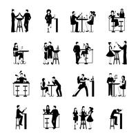 Drinking People Set Black And White vector