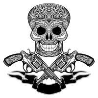 Armas cruzadas con adornos de cinta y calavera vector