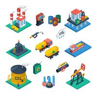 Conjunto de iconos isométricos de la industria del petróleo