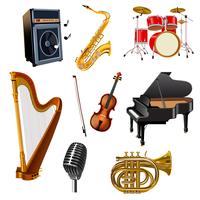 Conjunto de instrumentos musicales vector