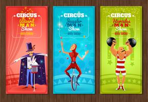 Viajando circo show conjunto de banners planas vector