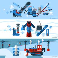 Three  Flat  Horizontal Skiing  Banners vector