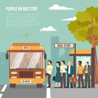 City Bus Stop Flat Poster vector