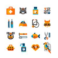 Conjunto de iconos veterinarios con mascotas vector