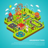 Amusement Park Attractions Fairground Isometric Banner vector