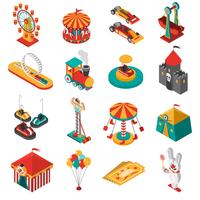 Colección de iconos isométricos del parque de atracciones vector