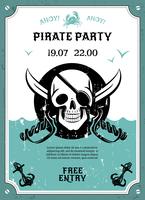 Cartel de anuncio de fiesta pirata con calavera.
