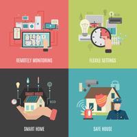 Smart home 4 flat icons square  vector