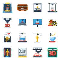Colección de iconos planos de impresión 3D vector