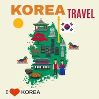 Korean Culture Symbols Map Travel Poster vector