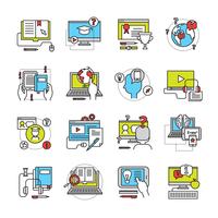 Online Education Flat Icon Set vector