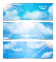 Sun through clouds sky banners set vector