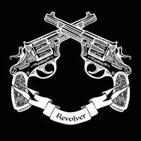  Hand Drawn Crossed Pistols With Ribbon vector